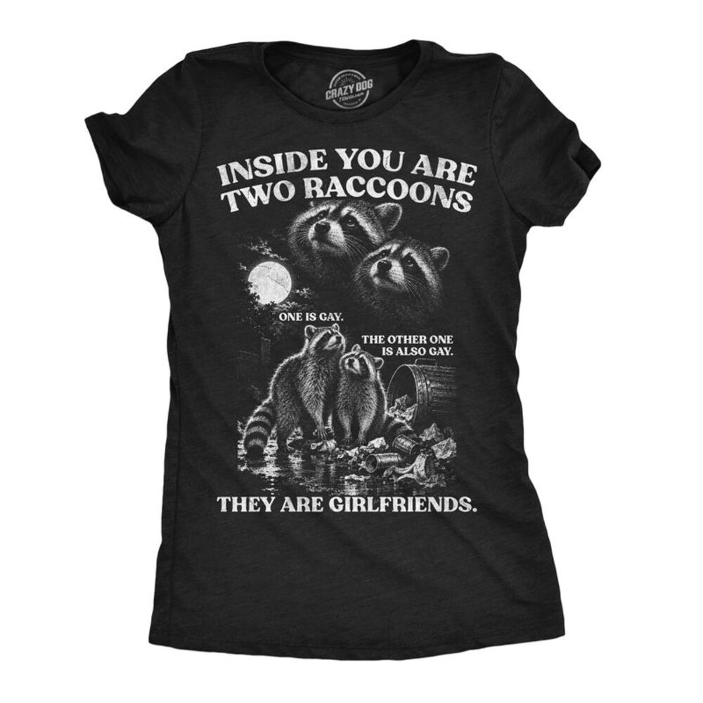 Womens Funny T Shirts Inside Of You Are Two Raccoons Tee For Ladies